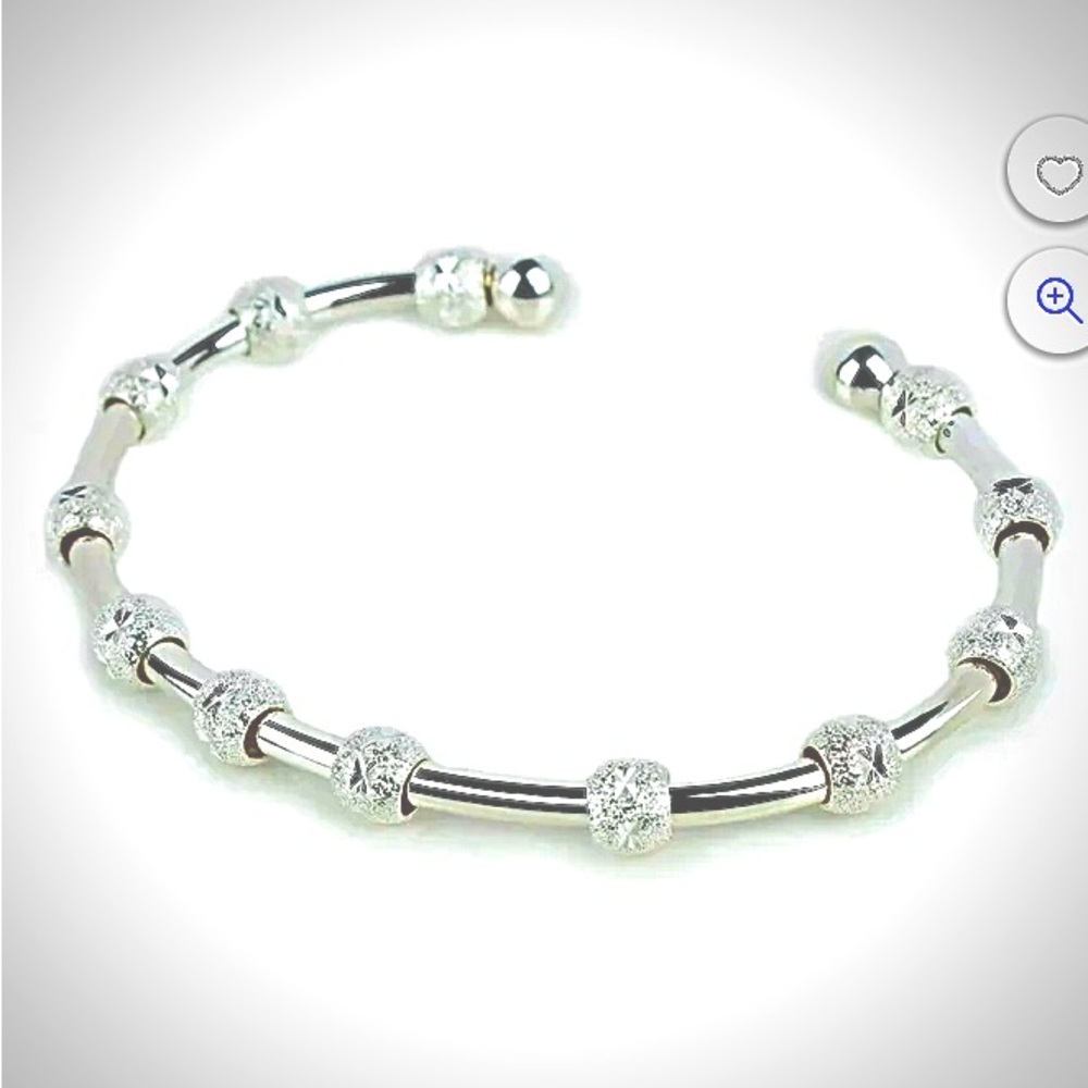 Silver Cuff Bracelet with Etched Beads